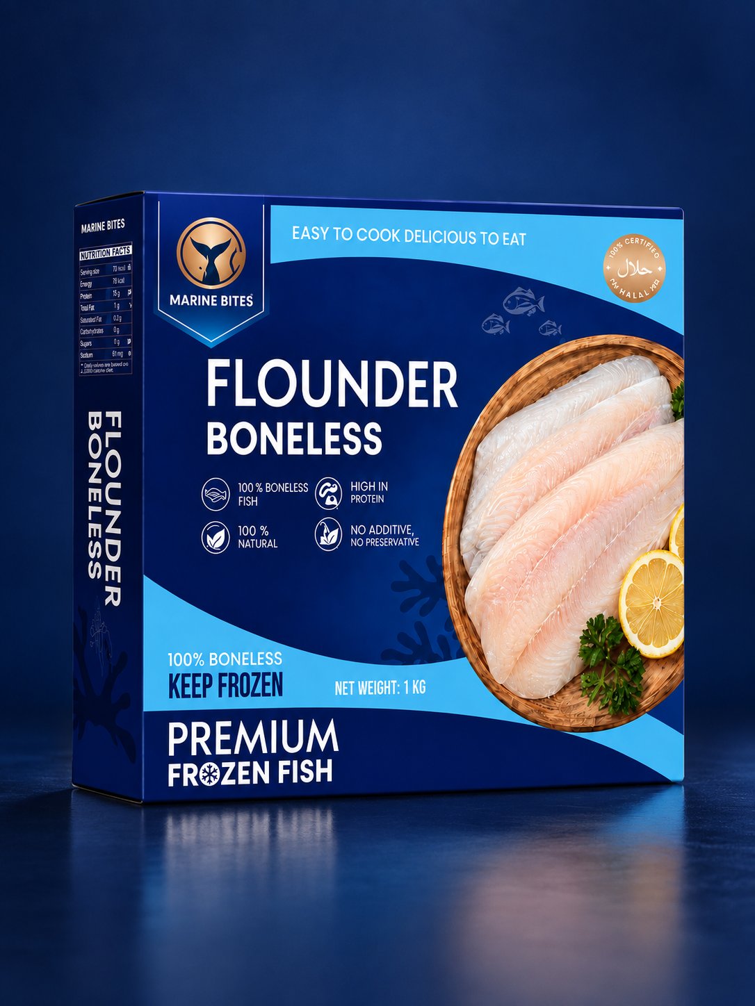 Marine Bites Flounder Boneless premium frozen fish