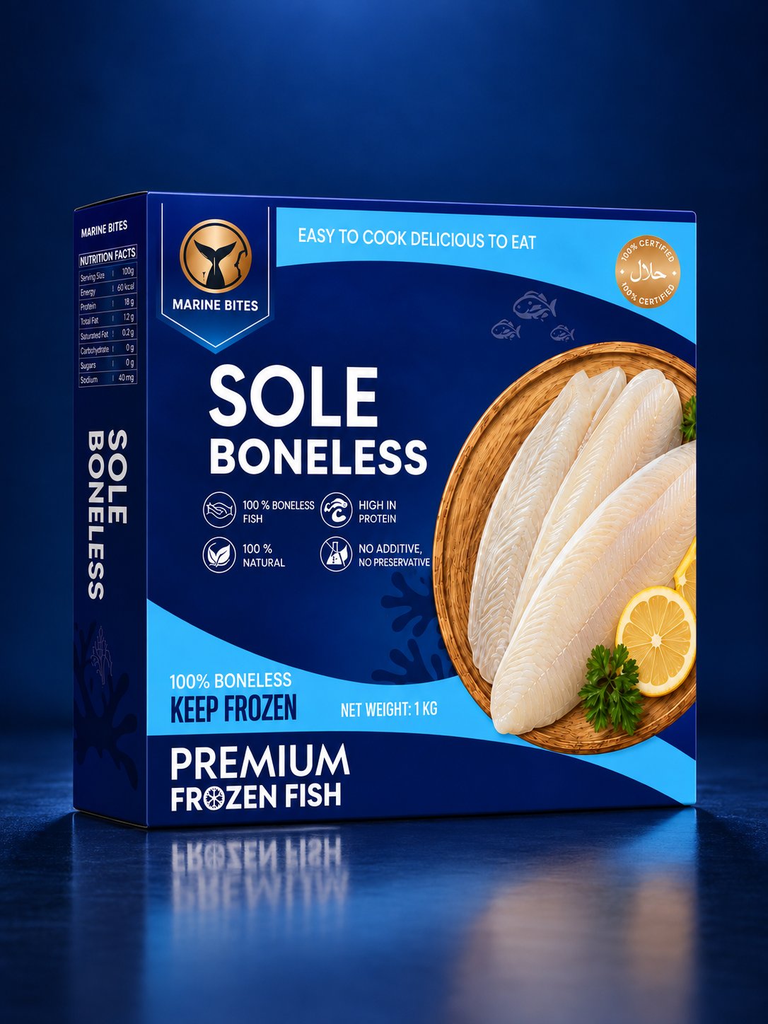 Marine Bites Sole Boneless premium frozen fish fillets