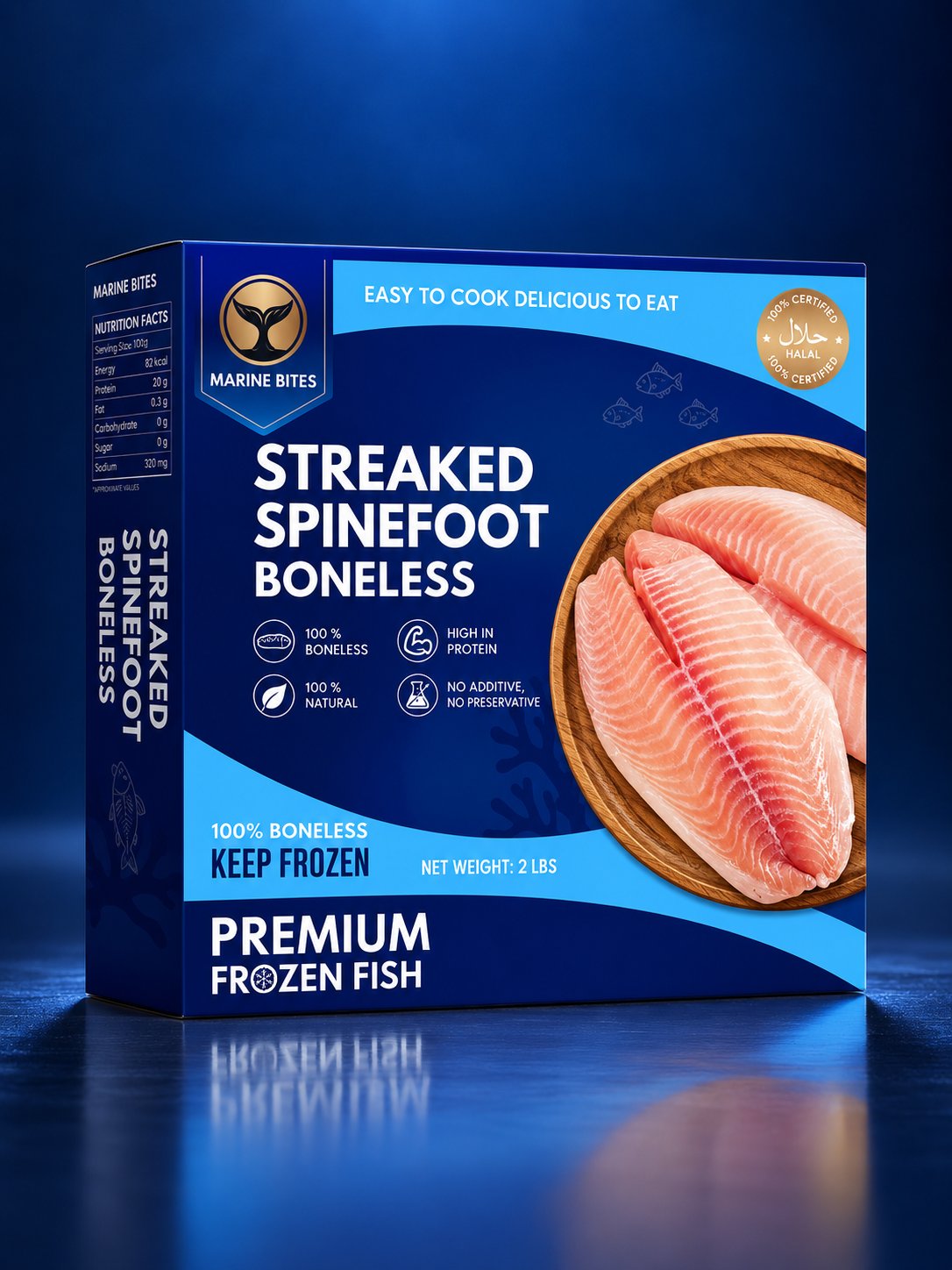 Marine Bites Streaked Spinefoot Boneless premium frozen fish